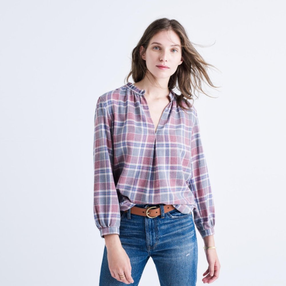 Rivet & Thread Gathered-Collar Shirt | Avery Plaid